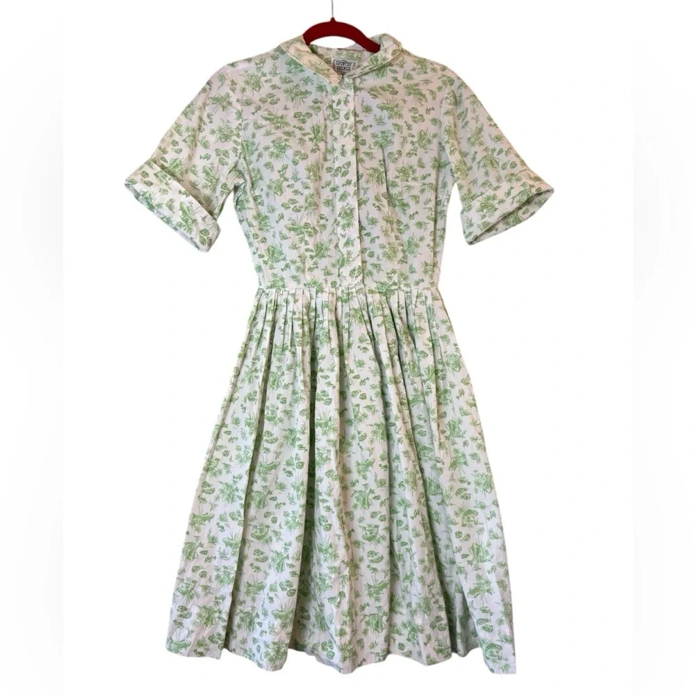 Vintage Country Corner Green Botanical Print Button-Up Dress - Picture 5 of 13